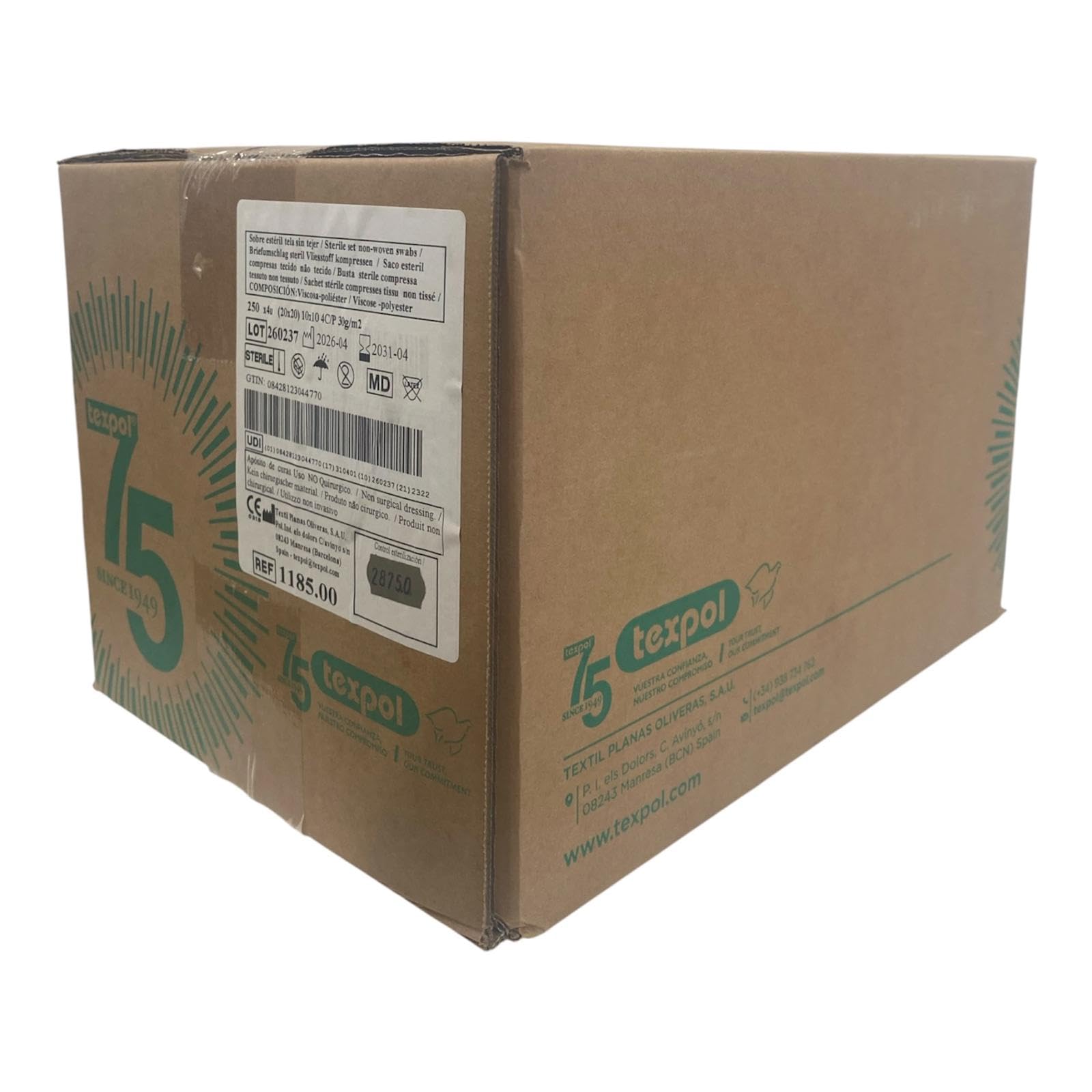 Texpla - Texpol Gasas TNT Estériles 10x10 cm 4 Capas Caja 250 Sobres