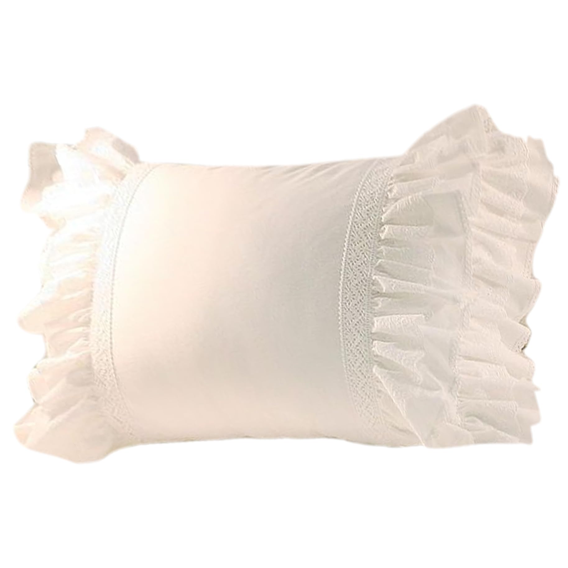 Ruffle Pillow Case, 19x29 Inch Embroidery Cotton Pillow Case with Matching Lace & Ruffle, Washable Shabby Pillowcase for Couch Bed Decoration