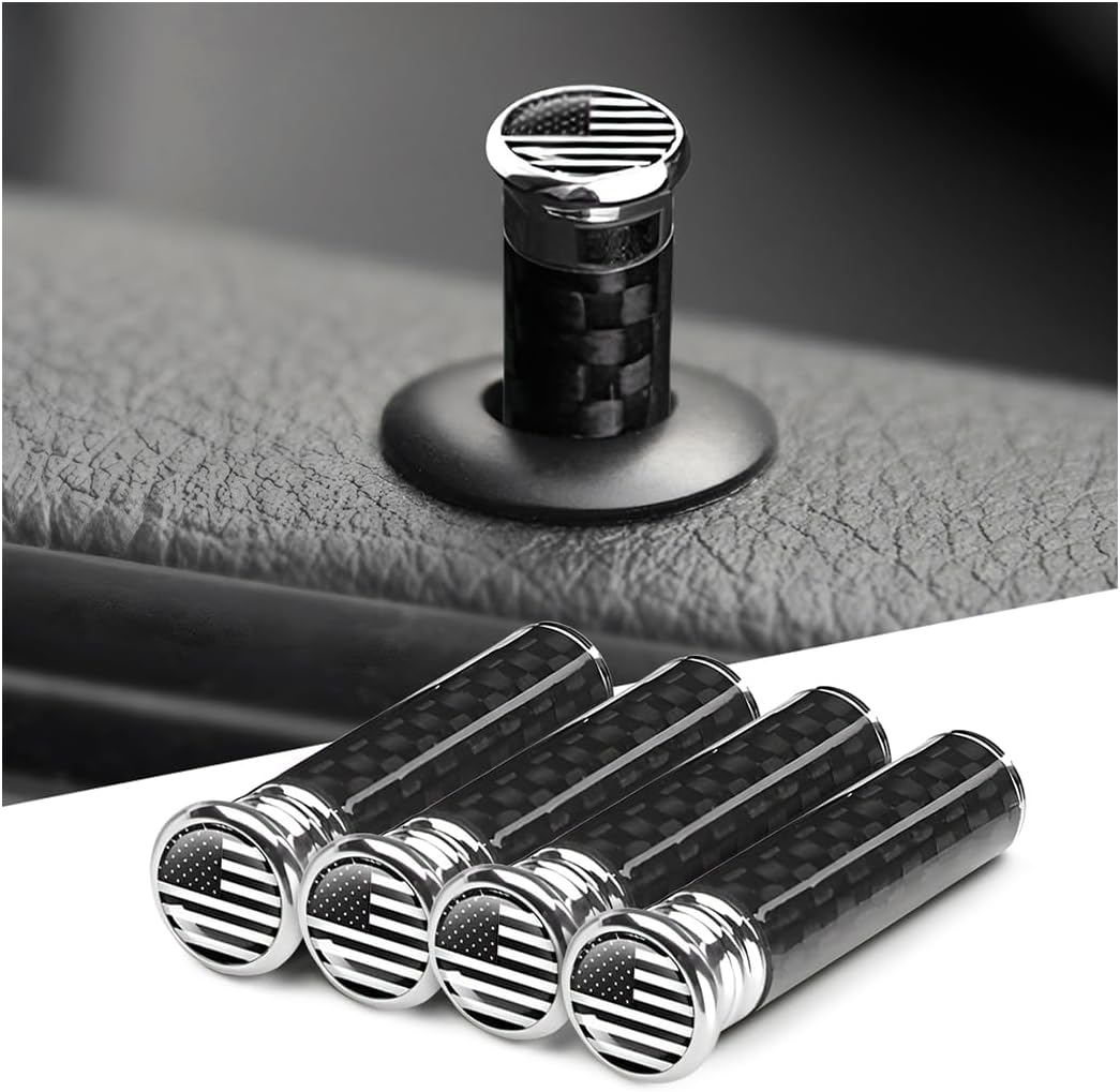 4 Pcs Car Door Lock Knobs, Carbon Fiber Auto Door Lock Pin Covers, Decorative Cover for Car Rod Bolt, Door Pull Pins Decor, Universal Vehicle Interior Modification Accessories (Black Flag)