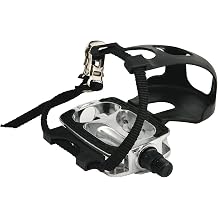 9/16" Aluminum Alloy Bike Pedals with Toe Clips/Cages and Straps, Bicycle Pedals for Spin Indoor Exercise Bike, Mountain Bike