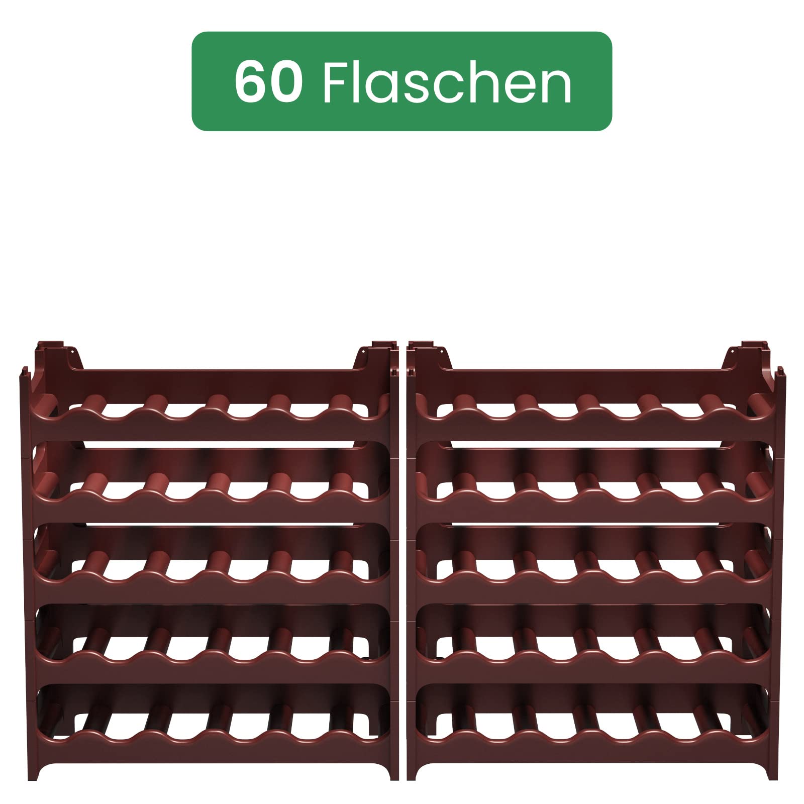Modułowy stojak na wino, stojak na butelki, uchwyt na butelki, uchwyt na wino, plastik, brązowy, 60 emplacements de bouteilles