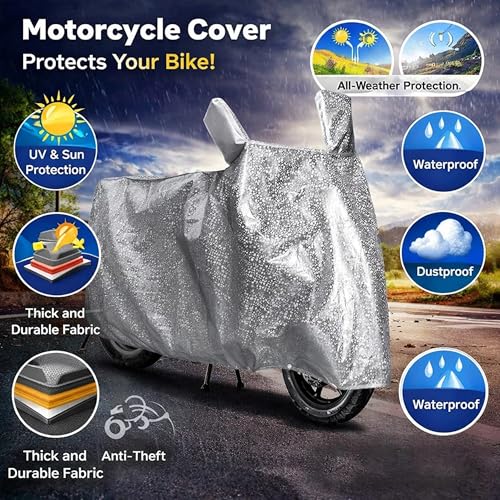 Image of Sulfar Bike Cover for Royal Enfield Flying Flea C6 (EV) (Electric Motorcycle) | Waterproof, Dustproof & UV Protected | All Weather Two Wheeler Cover (Silver) New 2026 Variants