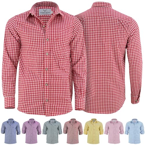 Camisa tradicional para hombre a cuadros de algodón, rojo, 3XL