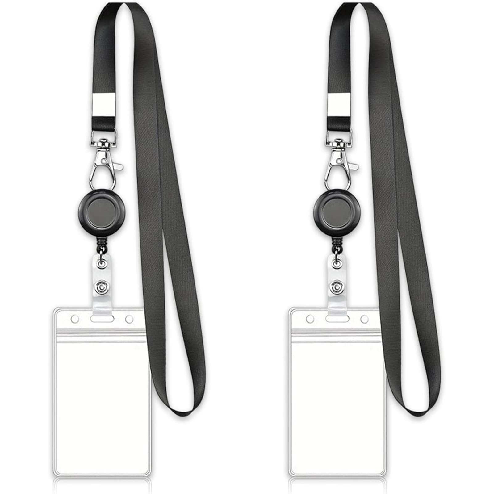 2 Set Lanyard with Card Holder,with Retractable Reel & Double Sided Waterproof Clear ID Badge Holder for Women Men Heavy Duty Neck Lanyard Badge Holders Lanyard,for ID Card, Office Supplies