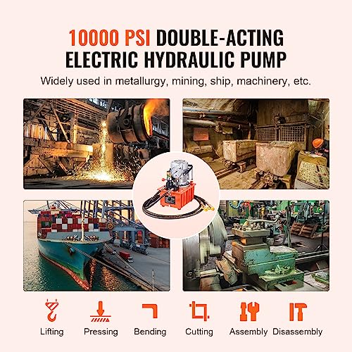 Image of VEVOR 10000 PSI 750W 110V 488 in /8L Capacity, Double Acting Manual Valve, Electric Driven Hydraulic Pump Power Pack Unit with Lever Switch for Punching /Bending /Jack Machines, Orange