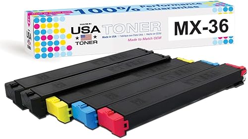 MADE IN USA TONER Cartucho de repuesto para Sharp MX36NT, MX-2610N MX-2615N MX-3110N MX-3115N MX-3610N (negro, cian, magenta, amarillo, paquete de 4)