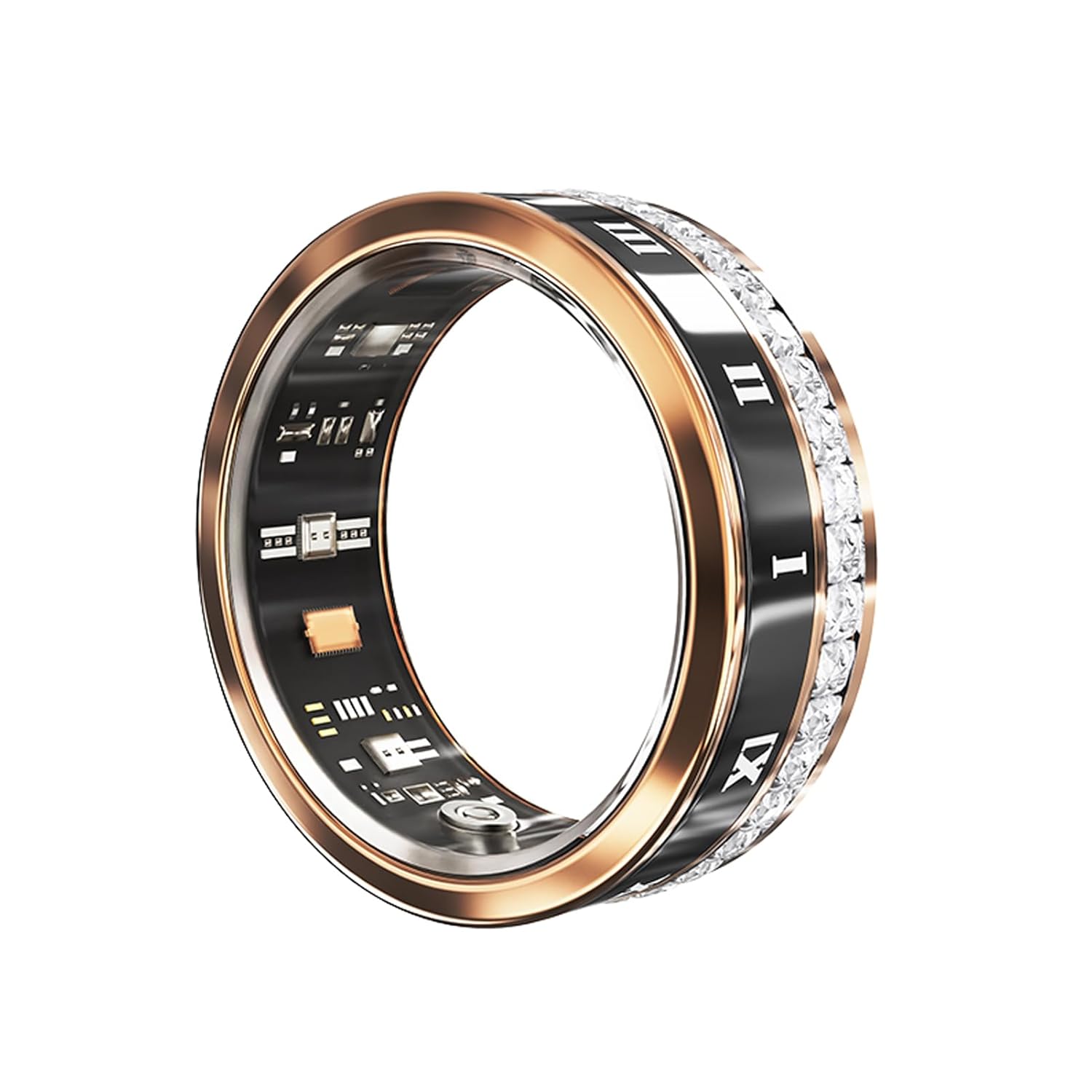 Smart Ring Health Tracker Bluetooth Fitness Monitor Sleep Tracker Magnetic Charging Diamond Decorated Fitness Tracker for Steps Distance