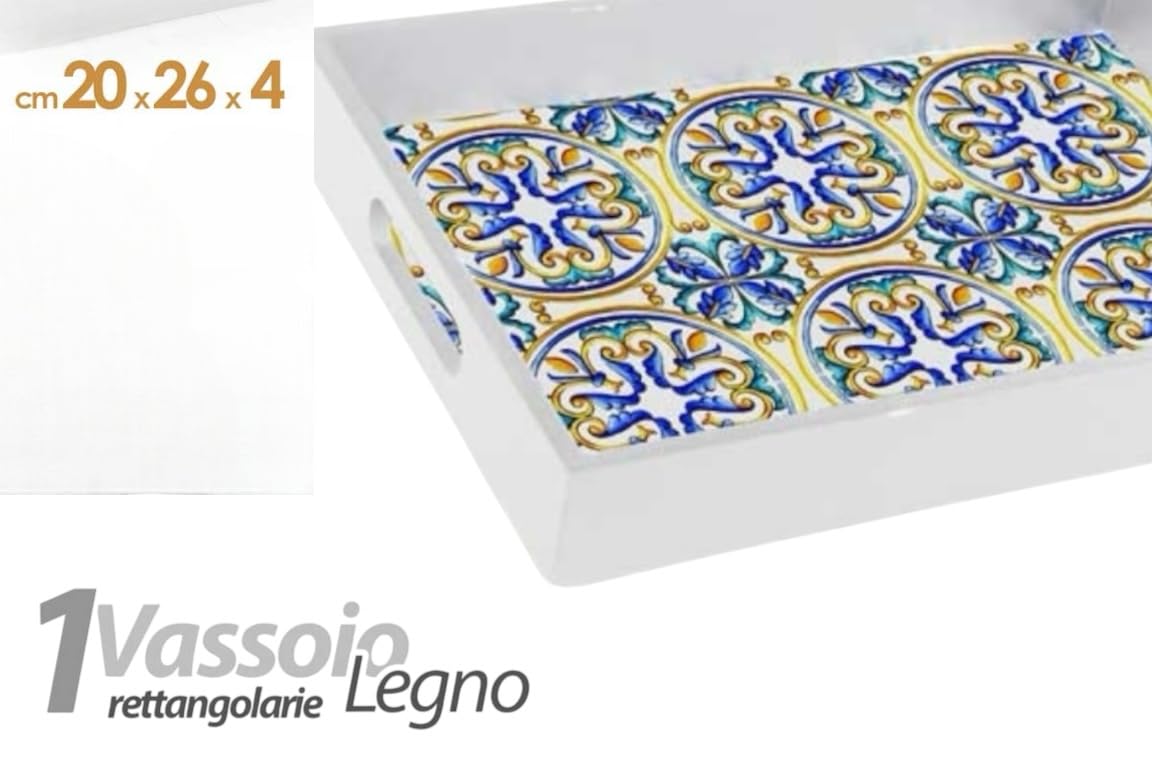 Set 3 vassoi in legno grezzo rettangolari per decoupage con manici enz