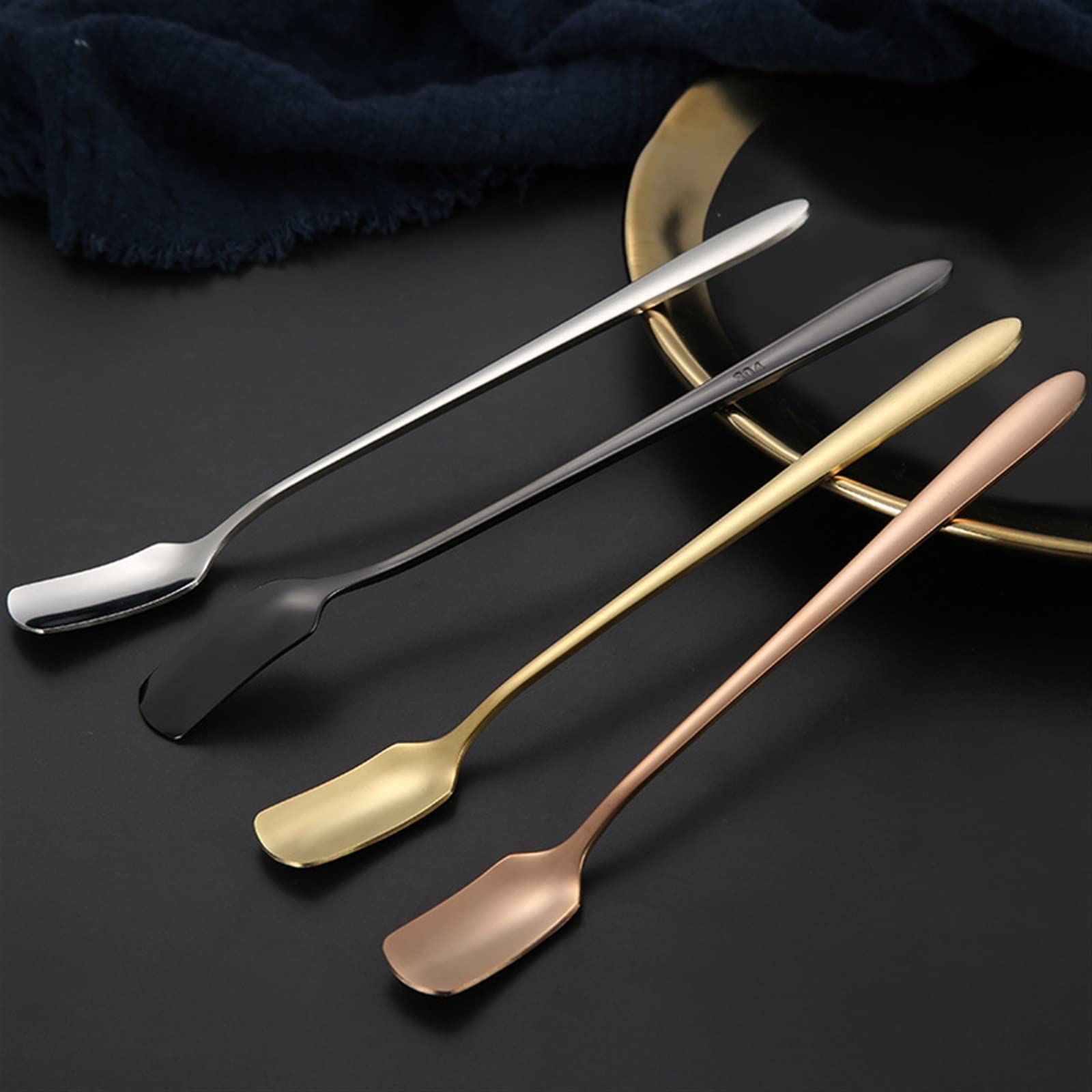 JINGYAN Cucchiaini da tè Plating Stainless Steel Coffee Spoon Long Handle Tea Spoons Kitchen Hot Drinking Flatware