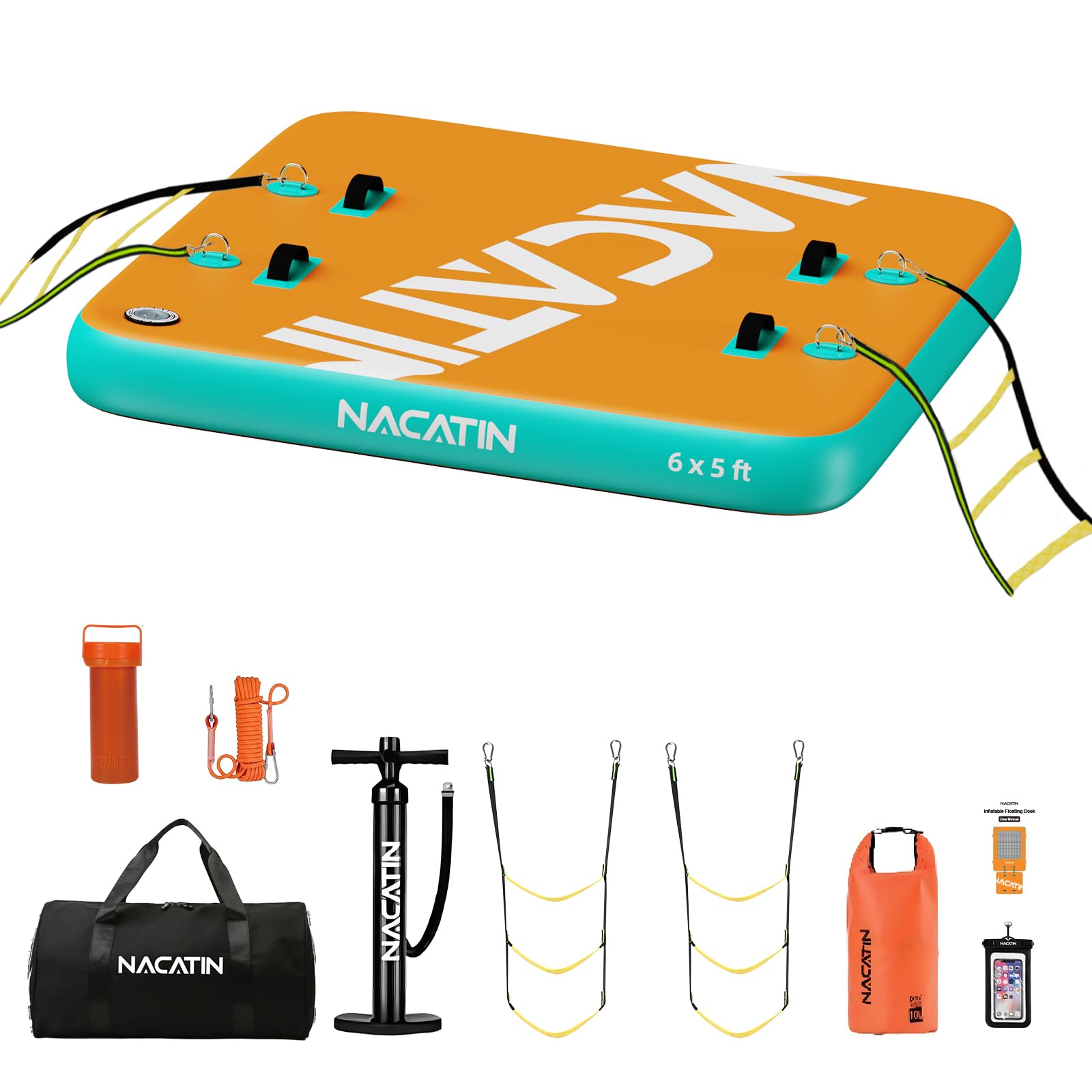 Inflatable Floating Dock, Portable Inflatable Island Platform, with Air Pump, Repair Kit & Carry Bag, Inflatable Dock Platform for Swimming, Lake, Pool, Beach