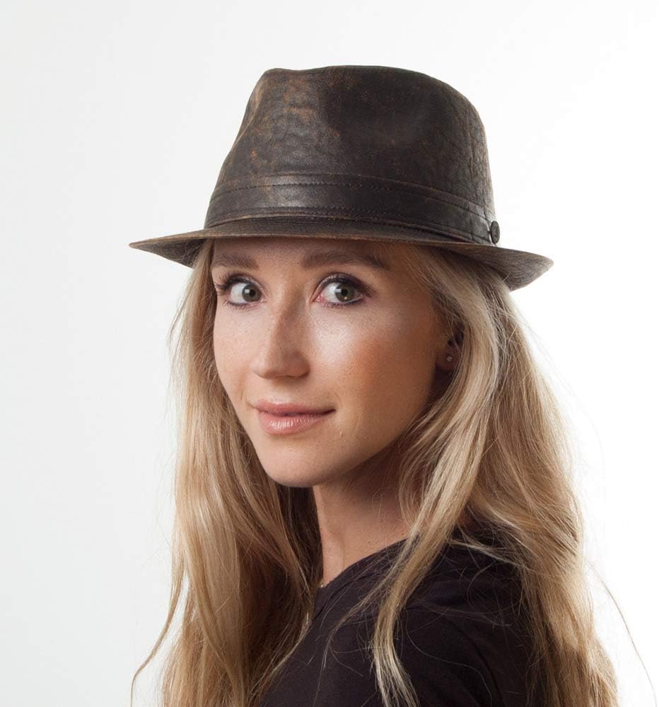 Weathered Cotton Trilby Hat - Brown