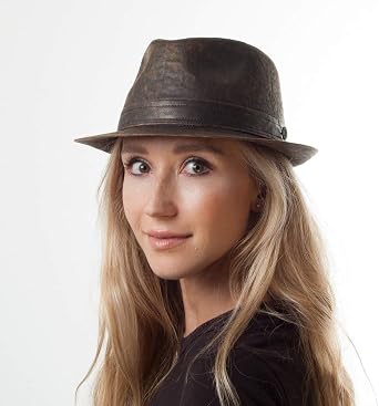 Weathered Cotton Trilby Hat - Brown