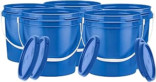 House Naturals 1 Gallon Plastic Bucket Container with Lid Blue Color Food Grade BPA Free Made in USA ( Pack of 5 Buckets)