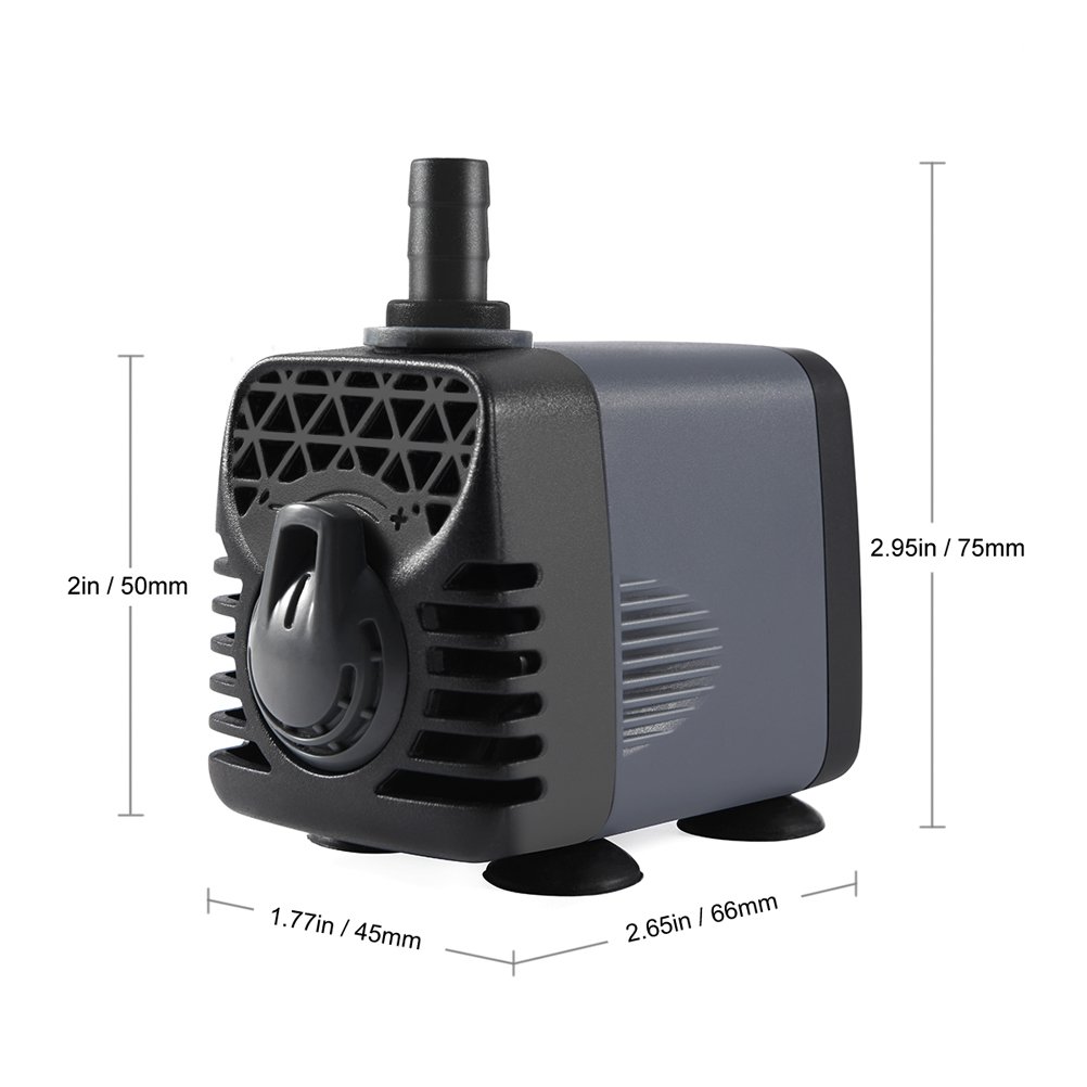 Ankway Pompa wodna, pompa do stawu 160 GPH 600 l/h, 10 W, pompa głębinowa z wężami winylowymi (39 cali / 1 m), pompa pompująca z 2 dyszami do stawów, ogrodu, fontanny, akwarium, 1,8 m