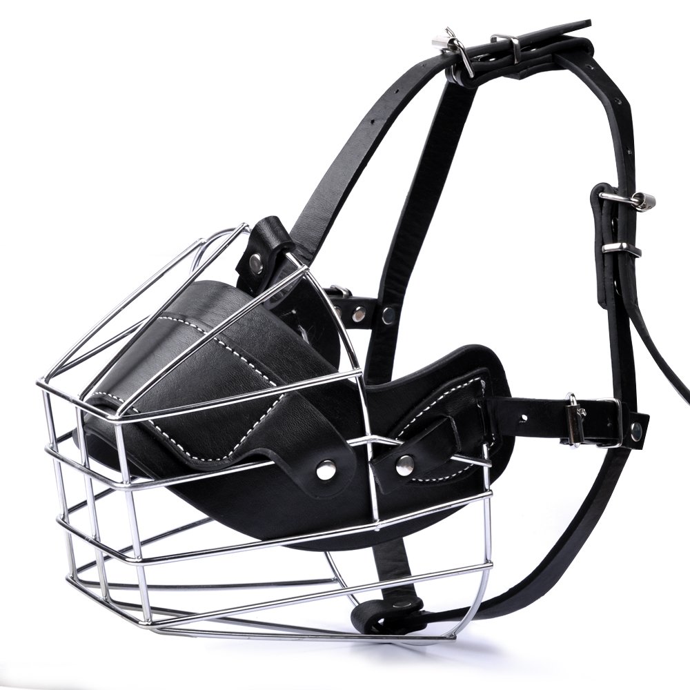 MyfatBOSS Dog Muzzle, Adjustable Wire Leather Basket Mask for Anti-Bite, Soft Dog Bark Muzzle for Medium/Large Size (XXL)