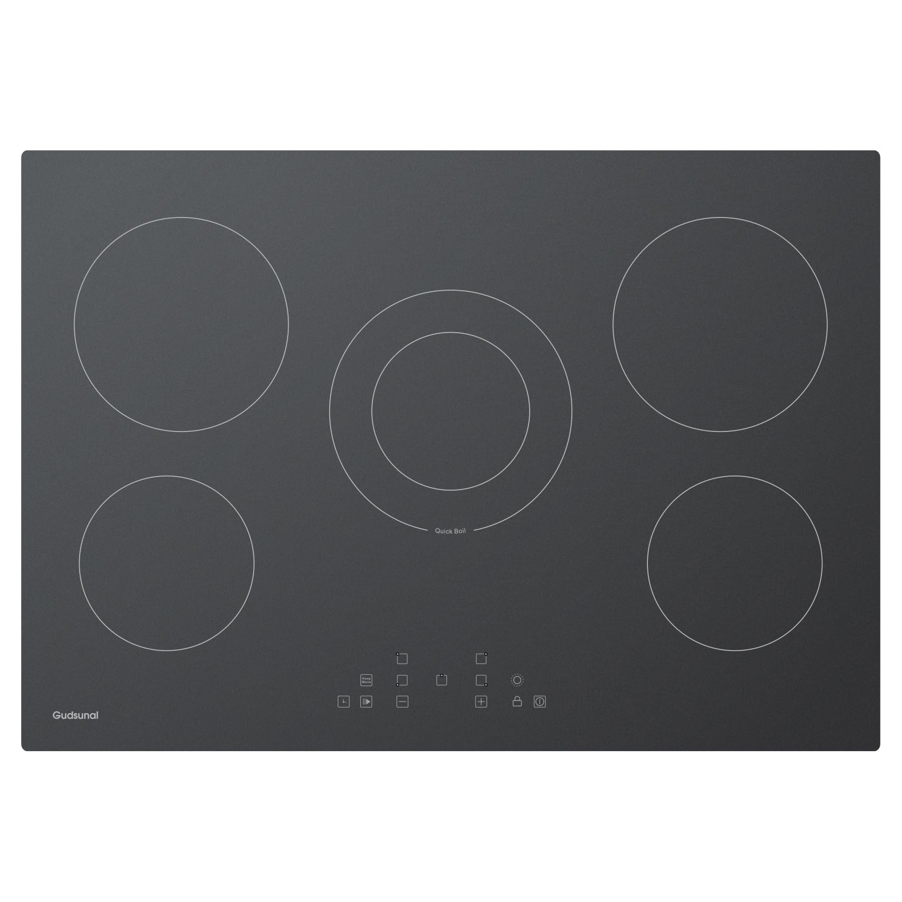Gudsunal 30 Inch Electric Cooktop 5 Burners,3000 Watt Dual-Ring Burner for Quick Boil,Shatterproof Glass, Keep Warm Setting, 9 Heating Level,9000W, Drop-in Electric Stove Top,Gray