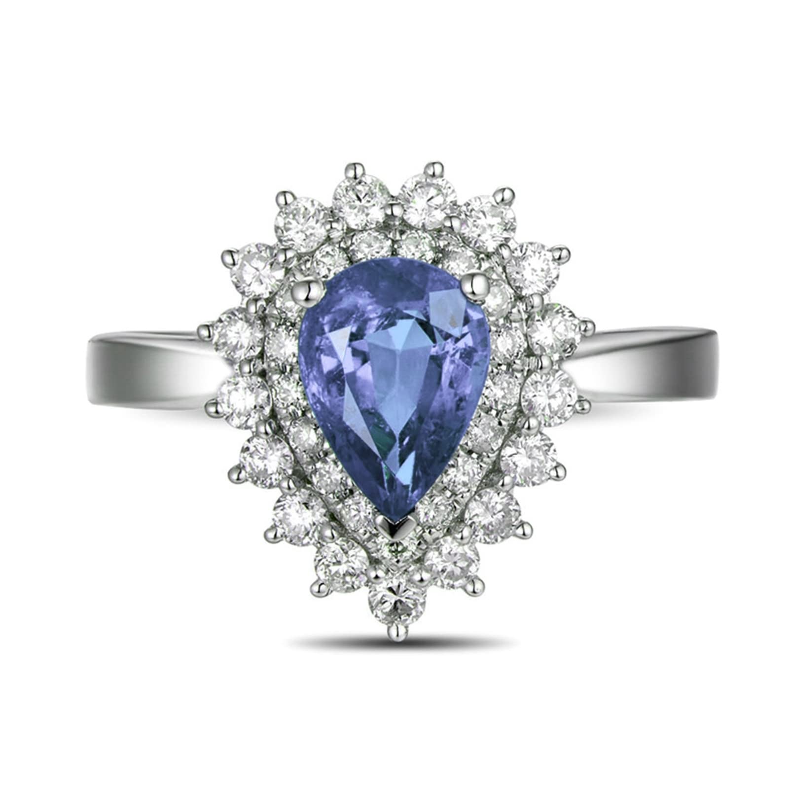 Anillo de compromiso de plata de ley 925, con forma de gota, circonia morada, plata de ley S925, anillo de pareja, anillo de boda, joyería auténtica, tamaño 47-65
