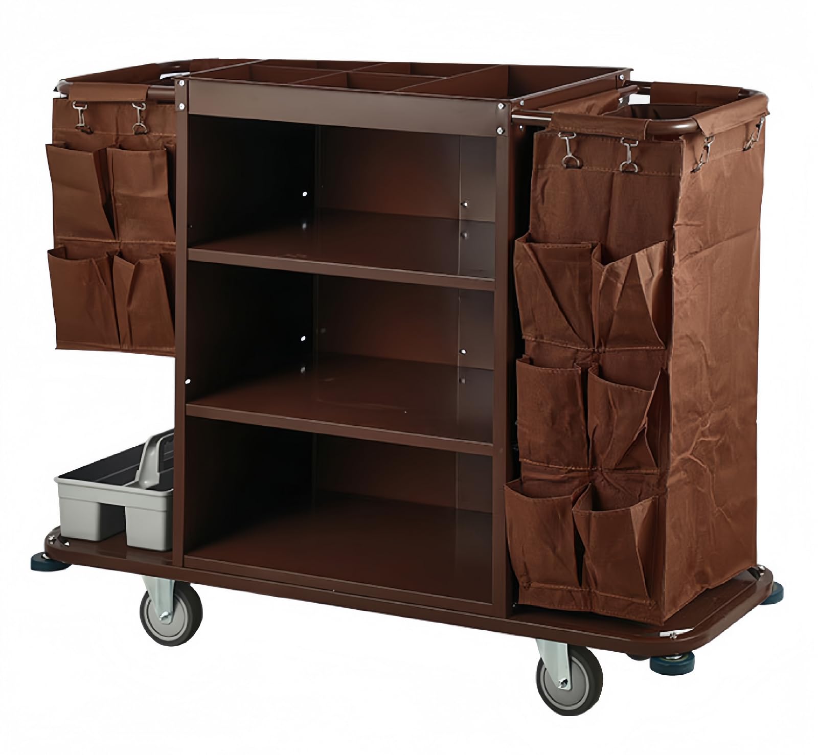 Multifunktionale Housekeeping Caddy, kompakte Service Trolley, Hotel Reinigungswagen mit abnehmbaren Leinwand Taschen & Schließräder,H Style