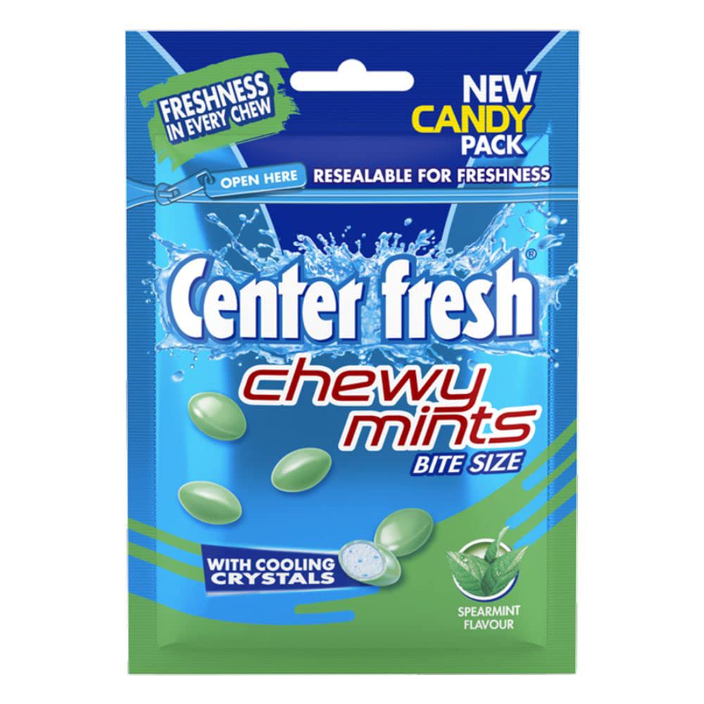 CENTER FRESH Mints Chewy Mints, Spearmint Flavour Candy Pouch, 60 gram