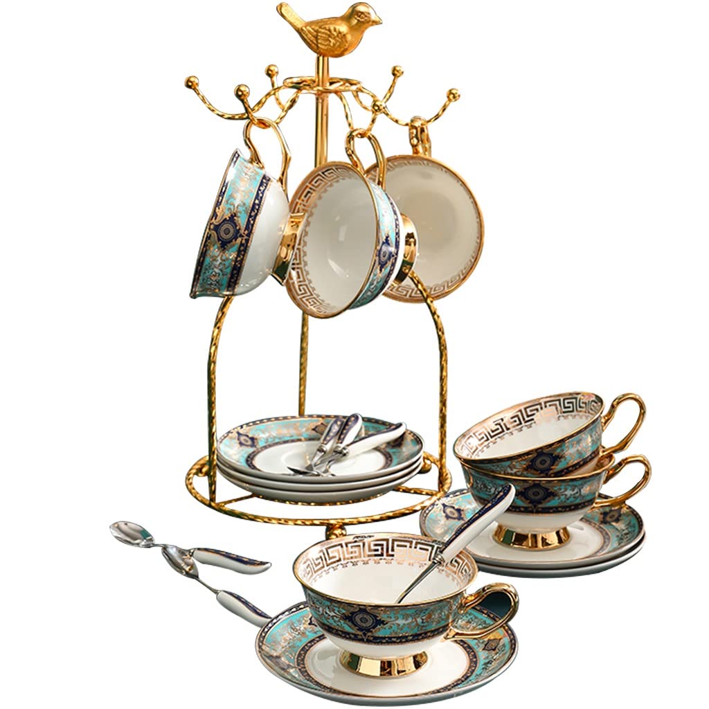 Tazas de Espresso Tazas De Cafe con Asa Juego De Tazas De Espresso De Estilo Europeo, Exquisita Taza De Té De Porcelana De Hueso Vintage, Tazas De Café con Platillos Y Soporte, para Todo Tipo De Ocio