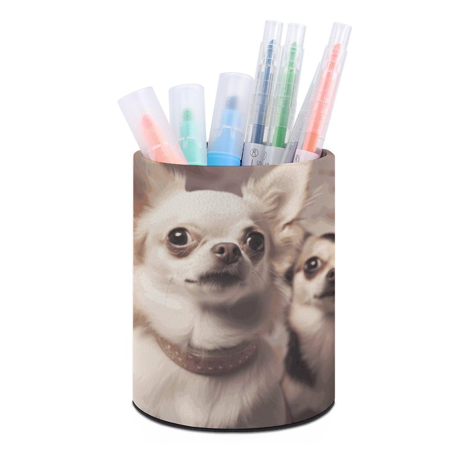 JTREHY Round Pen Holder,Cute Chihuahua Printed Makeup Brush Storage Box for Home Office Dressing Table
