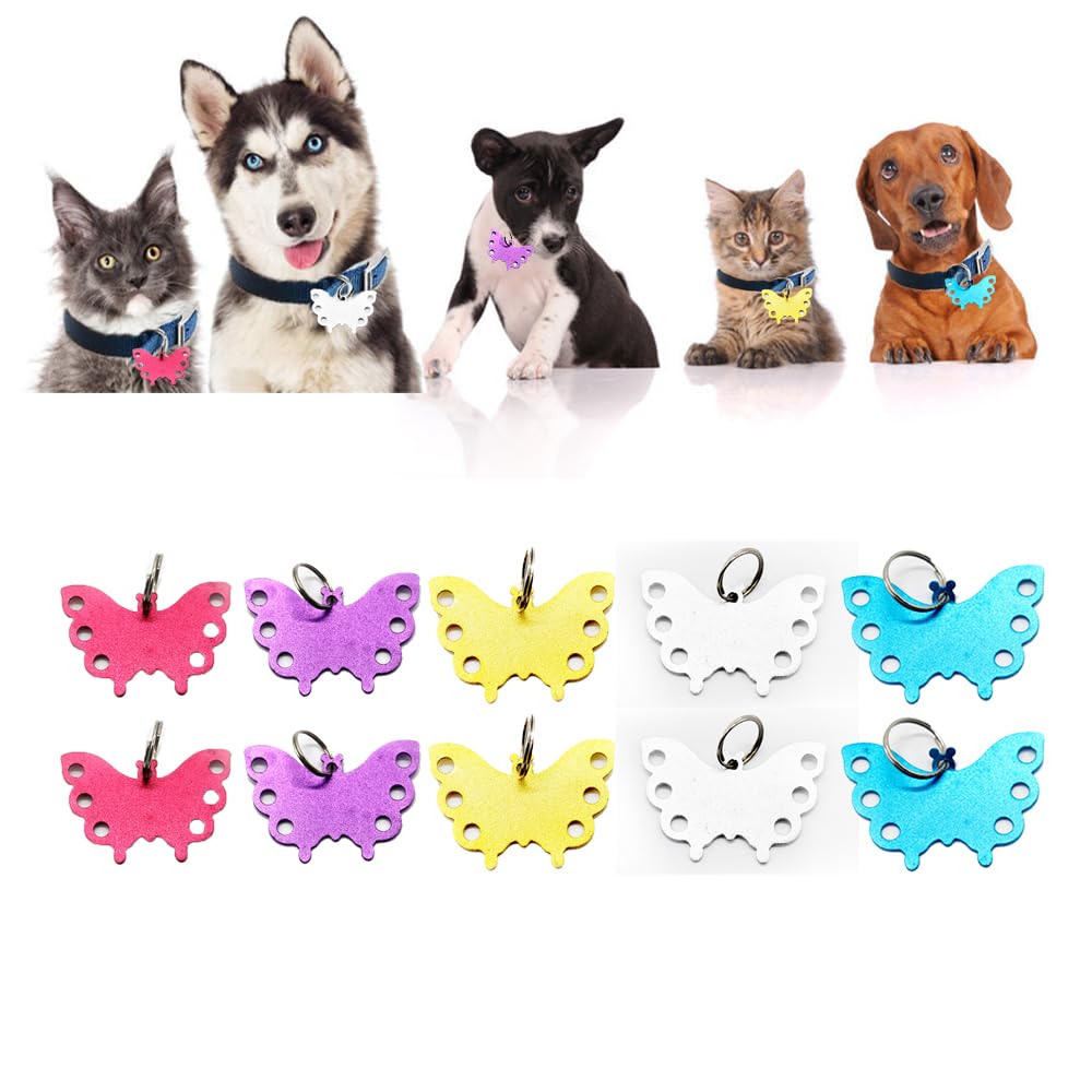 Dog Tags Personalized Dog Collar with Name Dog Cat Name Phone Number Identification Card Tags with Butterfly Stainless