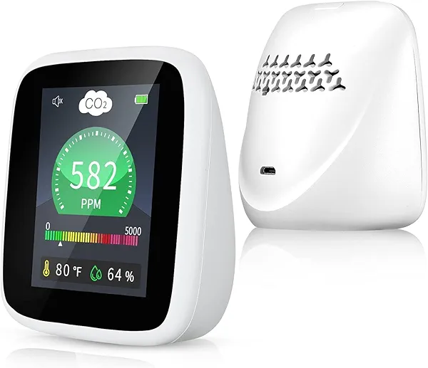 CO2 Monitor Carbon Dioxide Detector, 5-in-1 Indoor Air Quality Monitor, Portable CO2 Tester with Alarm, Tester for Carbon Dioxide, Temperature & Humidity, CO2 Sensor for Grow Tents, Bedroom, Home
