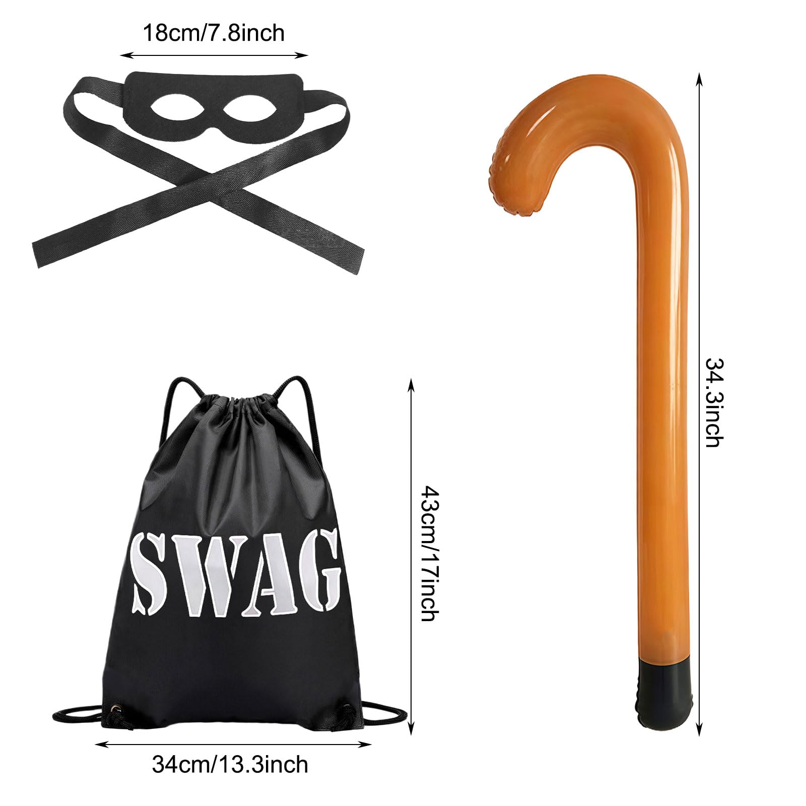 GWAWG 6Pcs Old Lady Fancy Dress Set,Old Lady Fancy Dress Kit,Old Lady Costume Set Grey Wig Hairnet Bag Eyemask Necklace and Inflatable Cane for Halloween World Book Day Masquerade Carnival - Image 3