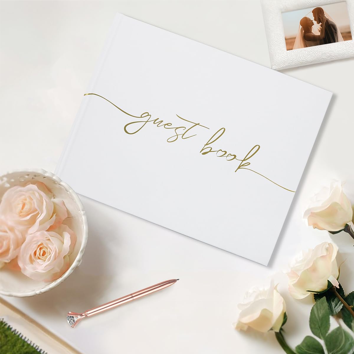 Wedding Guest Book - Elegant Guest Book for Weddings, Receptions, Baby Showers, and Special Events - 100 Blank Pages for Wedding Signatures and Photos (White) - Image 4