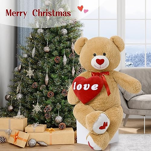 Image of MorisMos Love Heart Giant Teddy Bear 4.3ft, I Love You Large Bear for Girlfriend, Soft Valentine Stuffed Animals Plush Gift for Boyfriend, Brown, 51Inch