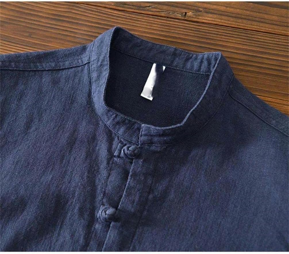 Chinese Style Men's Linen Shirt Tang Suit Kung Fu Traditional Solid Color Stand Collar Long Sleeve Pocket Shirt Jacket Men