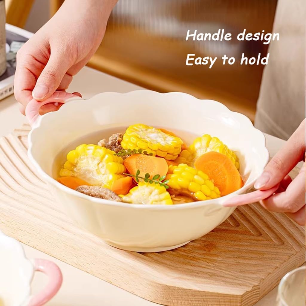 Bowls For Soup, Bowl with Handle, 1450ml Ceramic White Large Serving for, Stews, Pasta