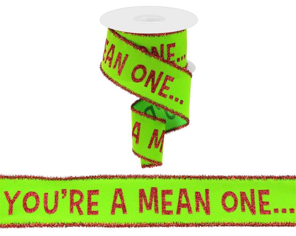 You're a Mean One Velvet Wired Ribbon for Christmas Monster Bows, Wreaths, Crafts, Tree Toppers, and Decorations (2.5