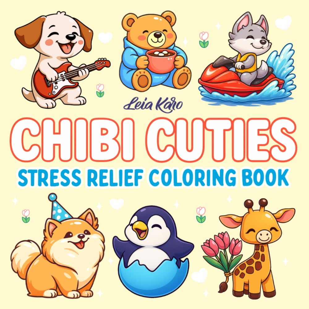 Chibi Cuties: Cute Kawaii Animals Coloring Book for Adults and Kids, Bold and Easy Coloring, Simple and Fun Designs for Stress Relief and Relaxation