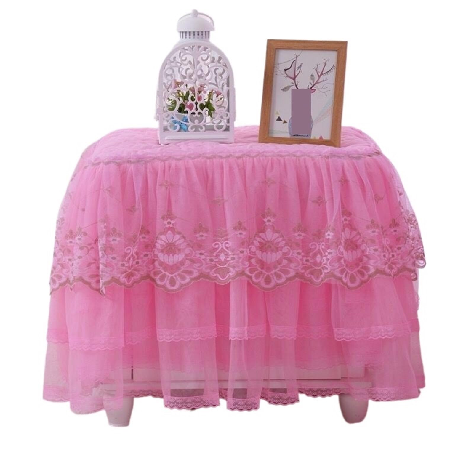 ZHSOAO Lace Bedside Cabinet Table Cover Bedroom Skirt Cotton Padding Tablecloth For for Furniture Dresser(Pink A,50x50cm)