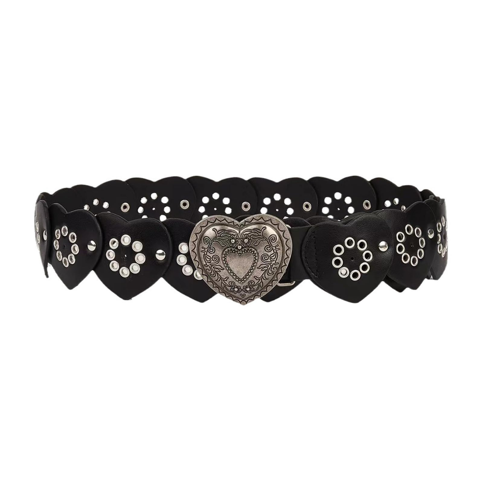 caralei Hollowed Heart Shaped Belt Aesthetic Rivet Studded Wide Belt Pants Belt 2000s Girl Waistband Female Western Waist Decors Pu