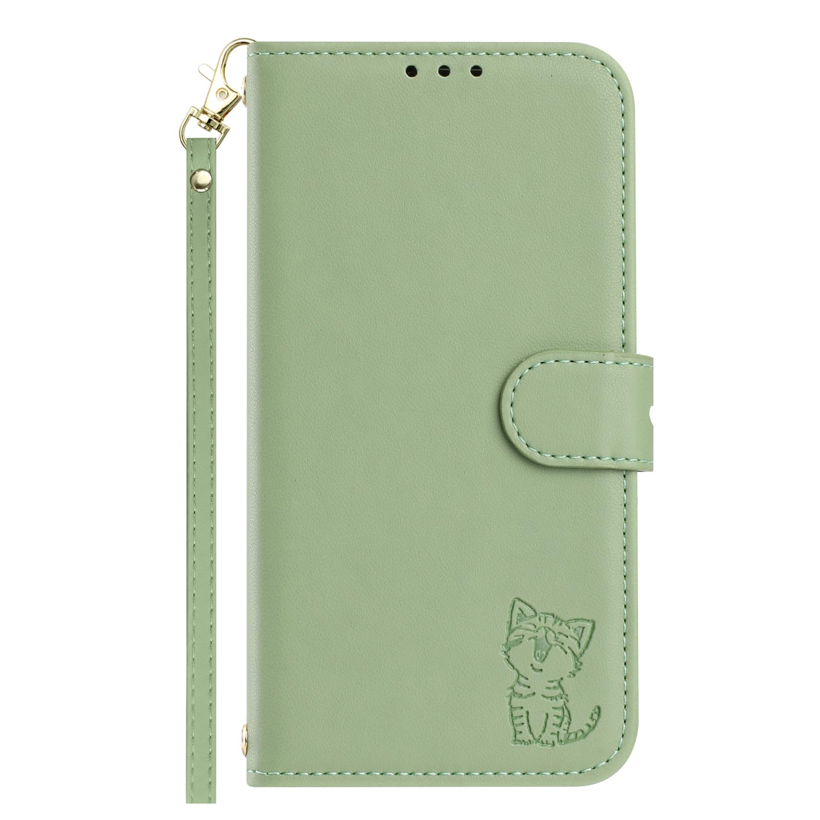Compatible Galaxy A25 5G Case Notebook Type Applicable Galaxy A25 5G /SC-53F /SCG33 Case a25 Smartphone Case Cat with Strap Stand Function Light Green