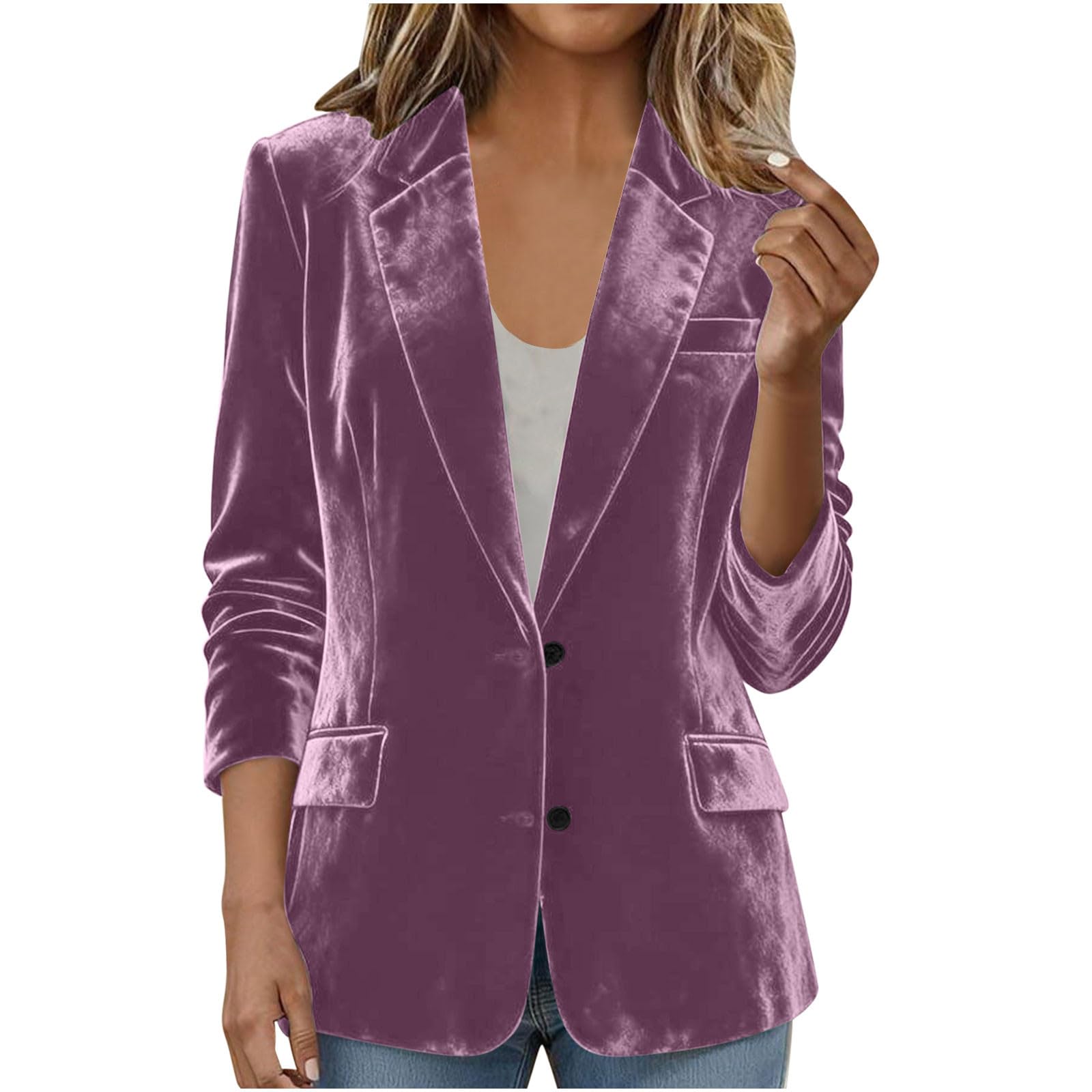 Velvet Blazers for Women Casual Oversized Open Front Long Sleeve Jackets Solid Work Office Business Suit Blazer