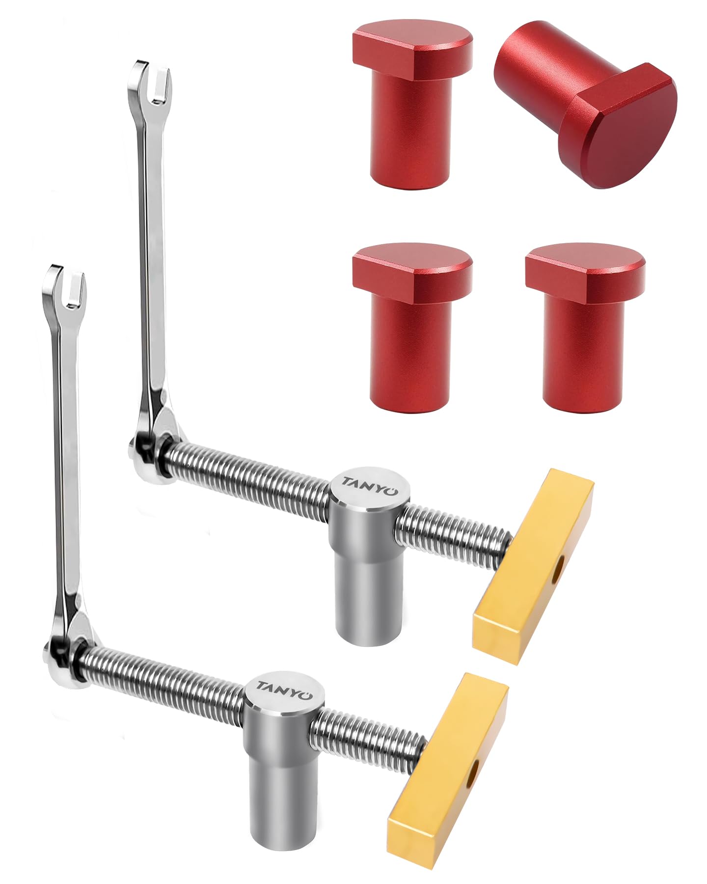 TANYO Bench Dog Clamp, 3/4'' Dog Hole Clamps for Woodworking, 19mm Adjustable Stainless Steel Bench Dogs with 2 Ratchet Wrenches, Table Clamps for Woodworking Tools 2 Pcs