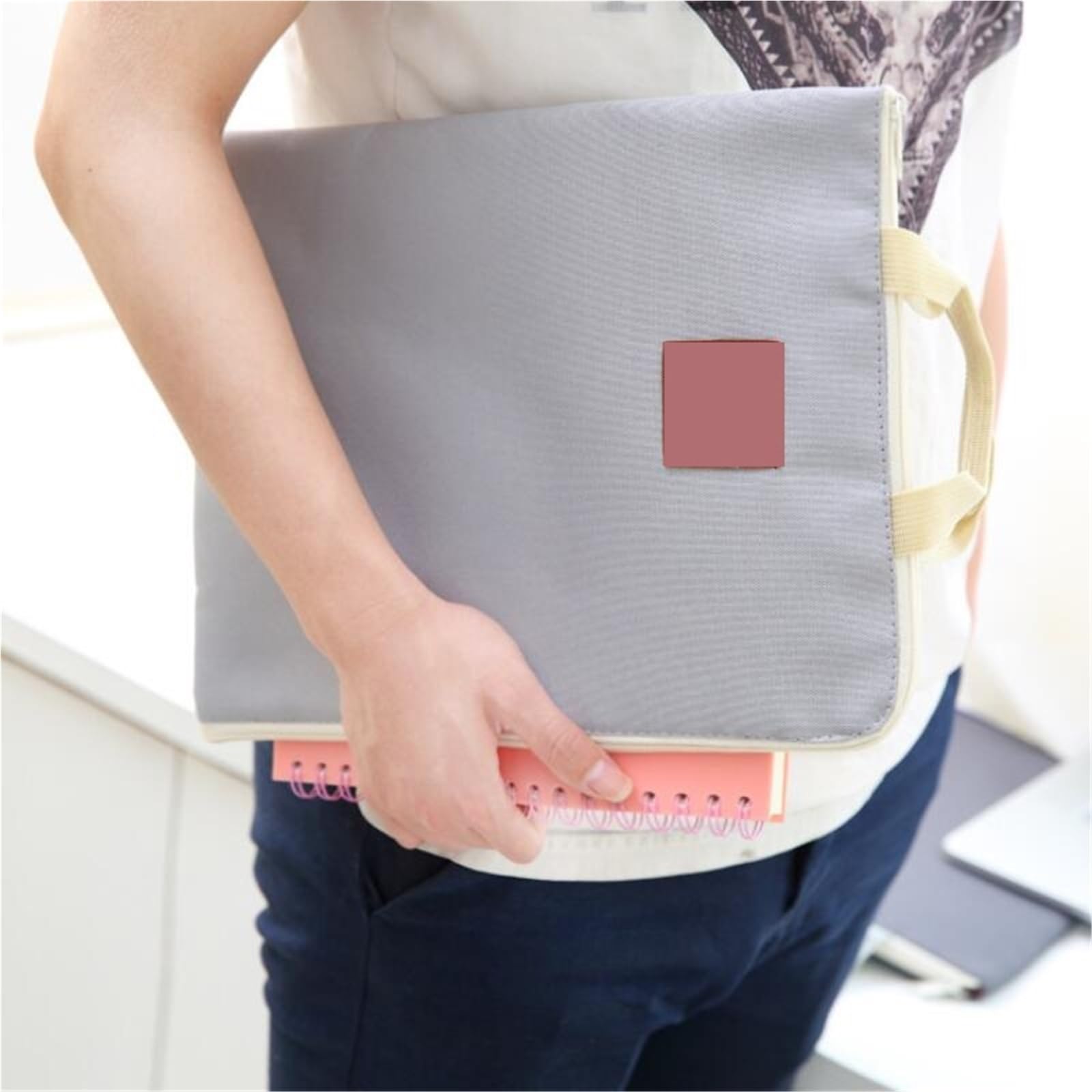 Große Leinwand-A4-Aktenordner, Dokumententasche, Business-Aktentasche, Papieraufbewahrung, Organizer-Tasche, Schreibwaren, Schule, Bürobedarf Für Ausweise(Pink)