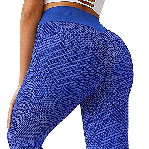 MLLM No Transparenta Cintura Alta Pantalón,Pantalones de Yoga melocotón Hip Joy, Pantalones Deportivos Ajustados en Forma de Panal-Blue_M,Leggings Deportivos de Cintura Alta