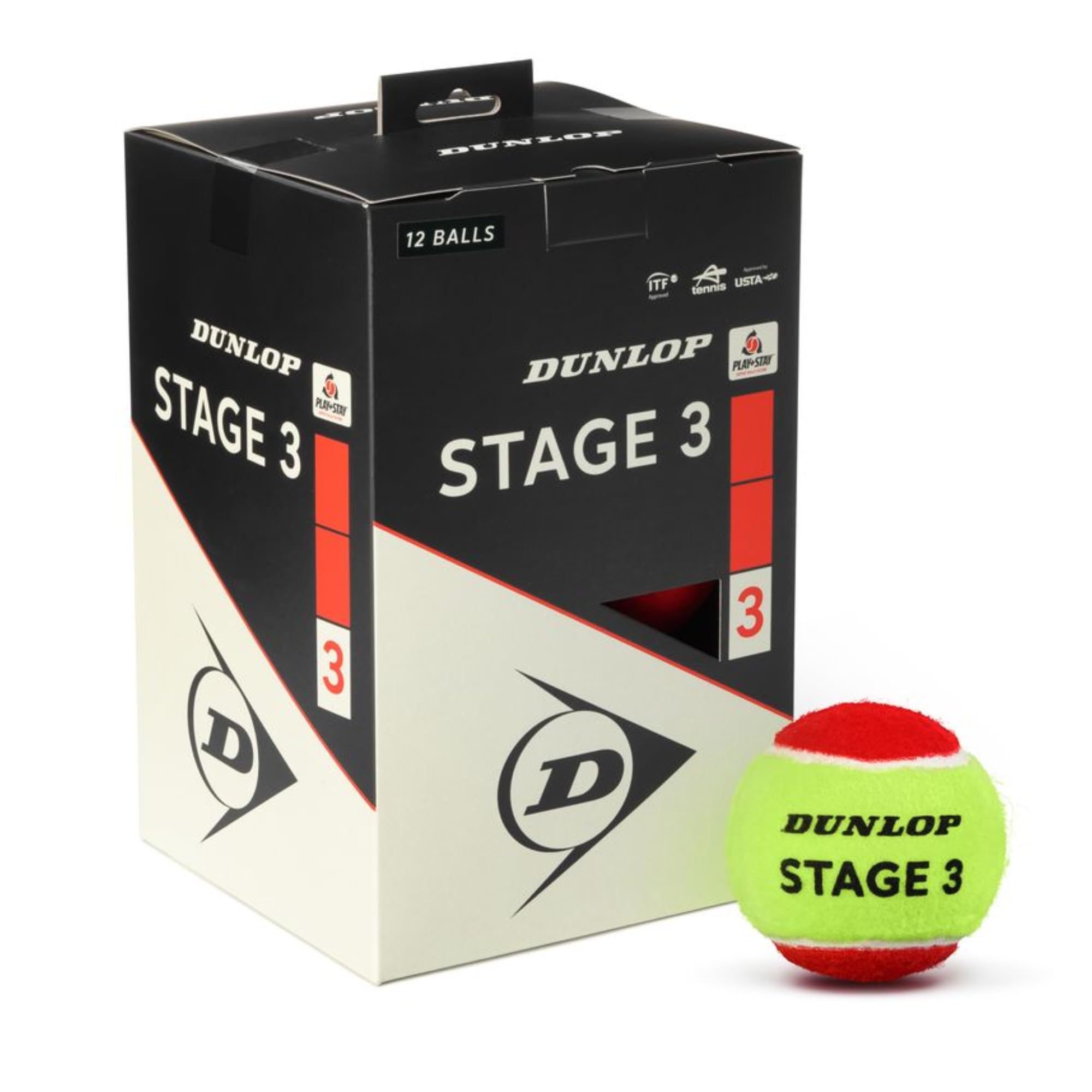 Dunlop Tennisball Stage 3 Rot - für Kinder & Anfänger auf dem Kleinfeld (12 Bälle)