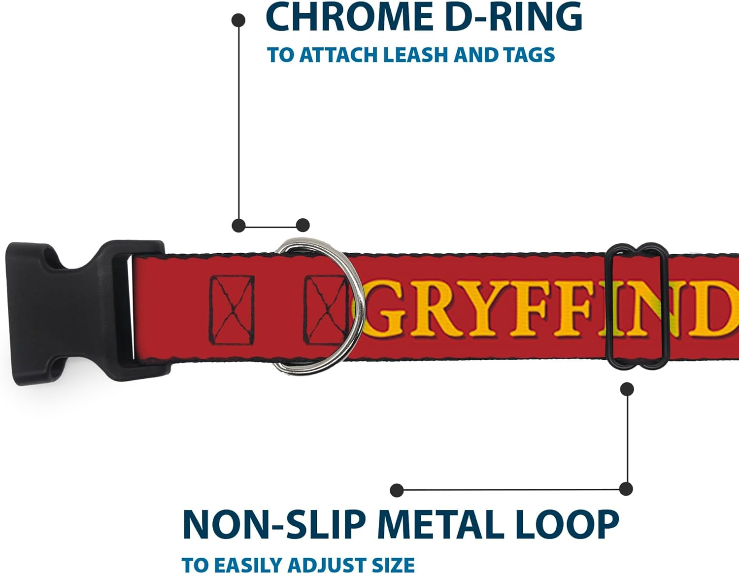 Dog Collar Plastic Clip Harry Potter Gryffindor Crest Black Red 13 to 17 Inches 1.5 Inch Wide