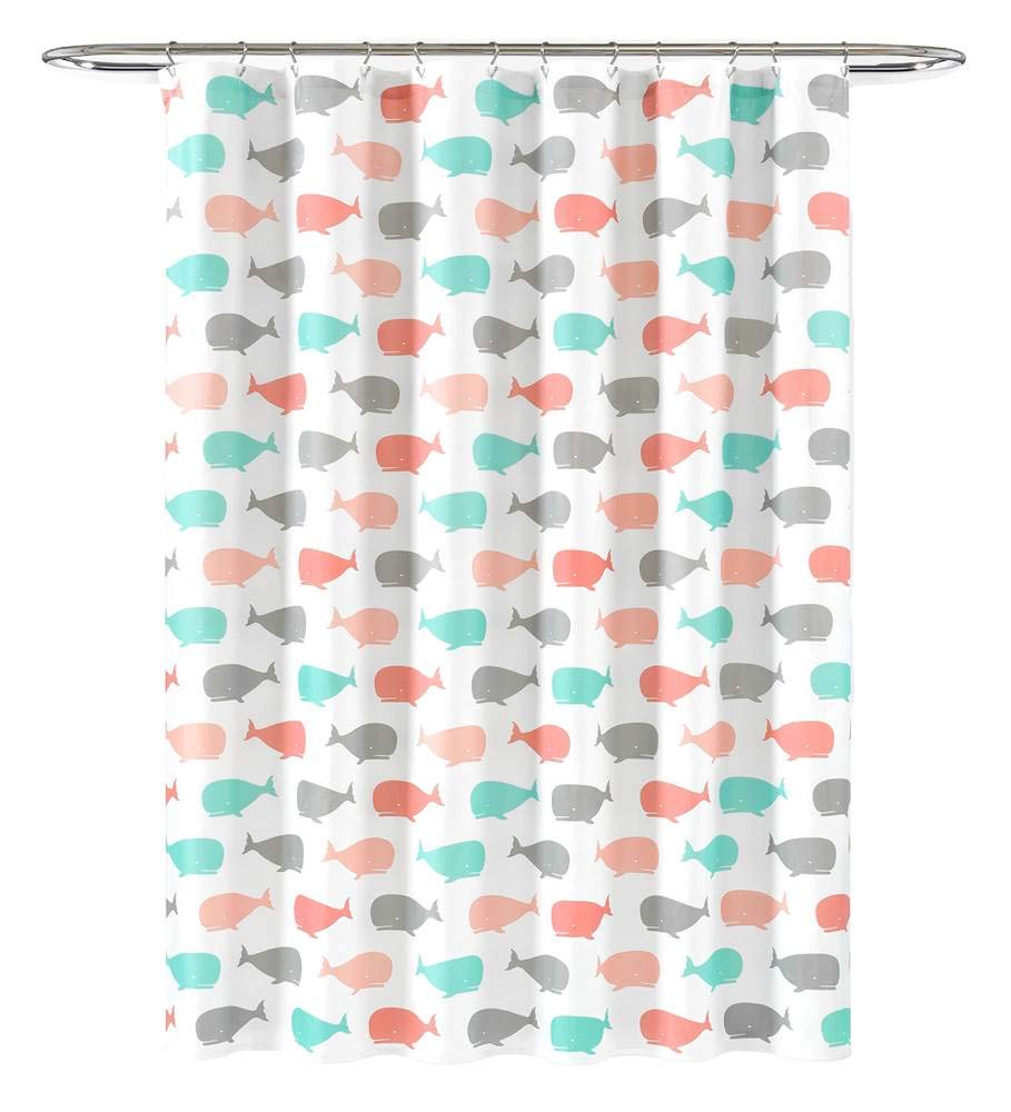 Lush Decor - 16T004817 Whale Shower Curtain - Fabric Ocean Fish Animal Print Design for Kids, 72" x 72", Pink and Aqua