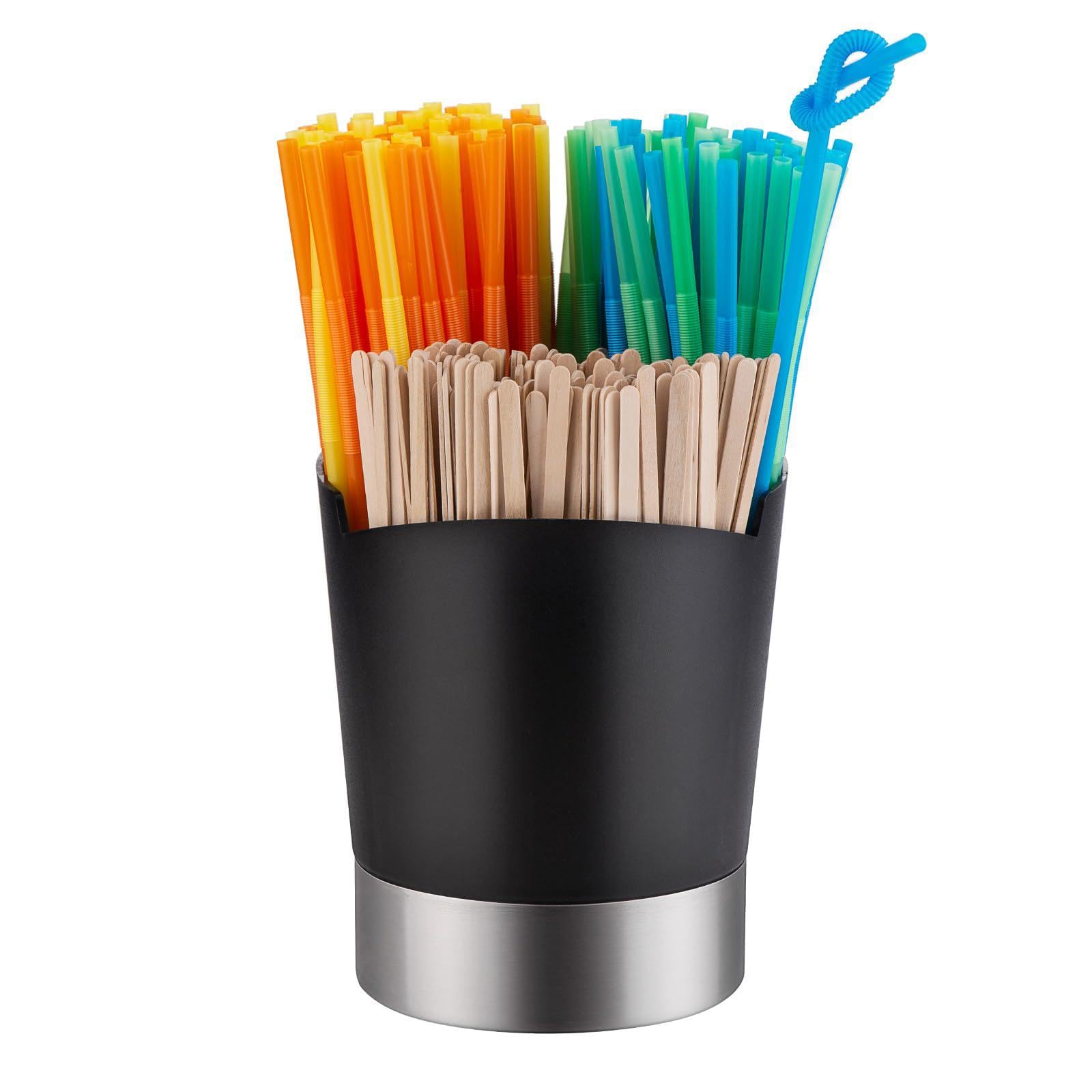 Sharplace Support de paille pour comptoir de cuisine, organisateur d'ustensiles, fond amovible, cadeaux, boîte de rangement facile à nettoyer pour bar, Noir