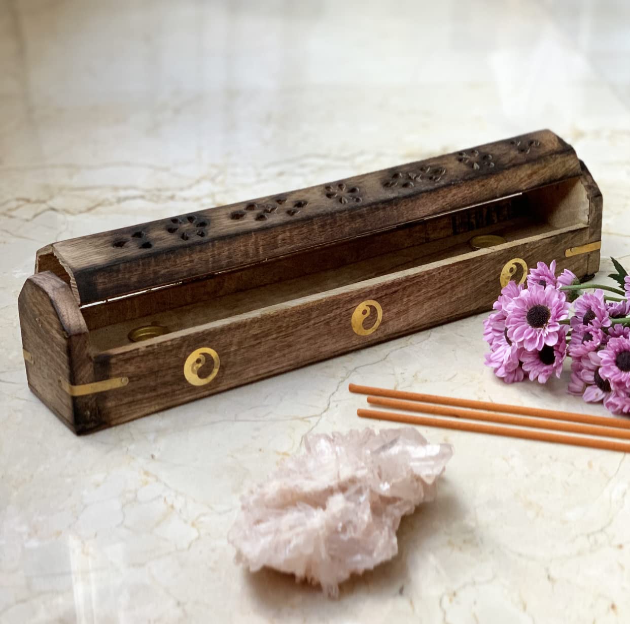 Wooden Incense Stick & Cone Burner Holder Coffin with Storage Compartment Organic Eco Friendly Ash Catcher Agarbatti Holder Rustic Style for Meditation Yoga Aromatherapy Home Fragrance Products