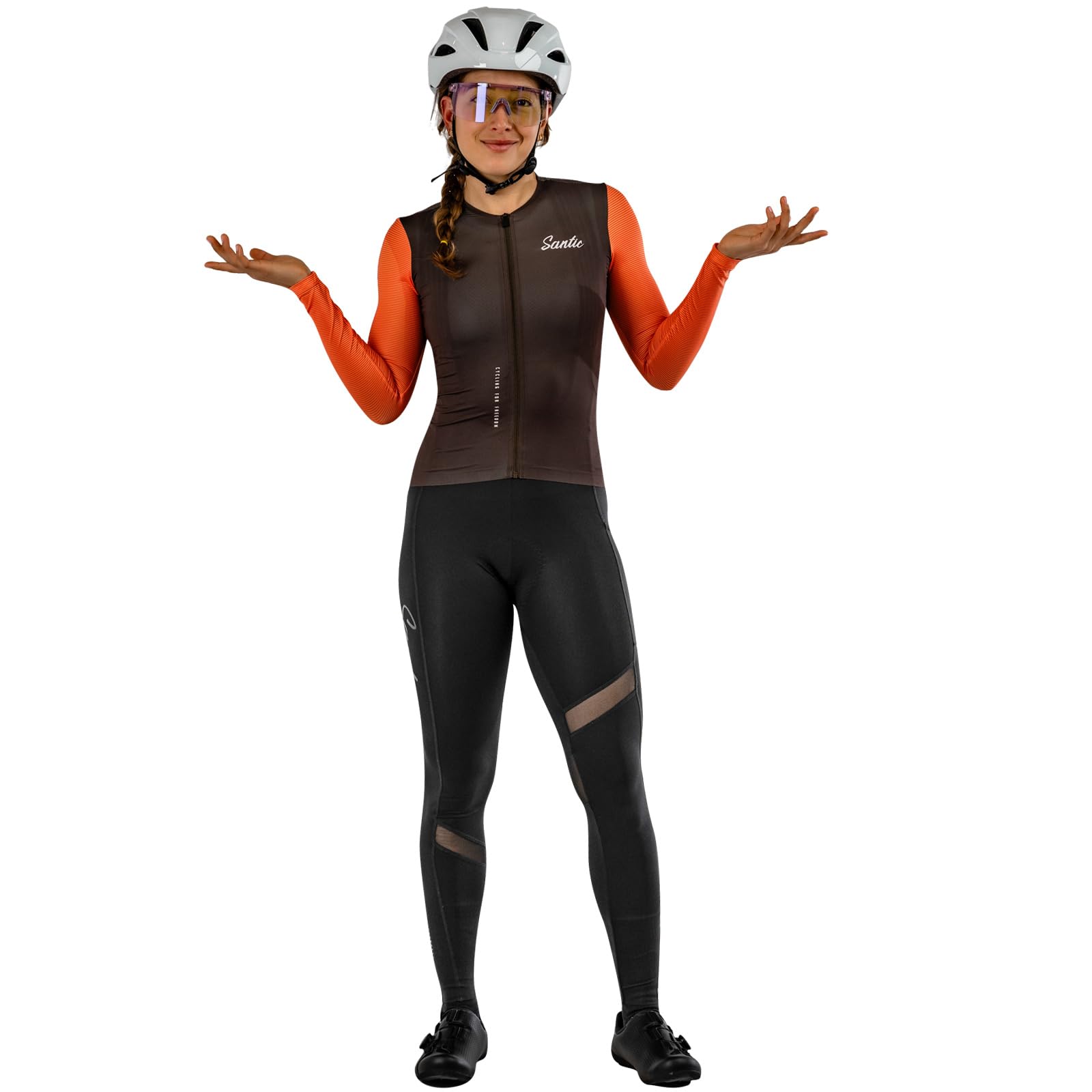 Santic Pantalon de cyclisme long pour femme avec rembourrage de l'assise réfléchissant super élastique en maille respirante