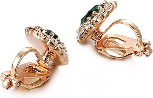 Miniatura 4 de Yoursfs Austria - Aretes de clip de cristal para mujer, chapados en oro de 18 quilates, joyería de moda con halo de circonita cúbica, aretes sin