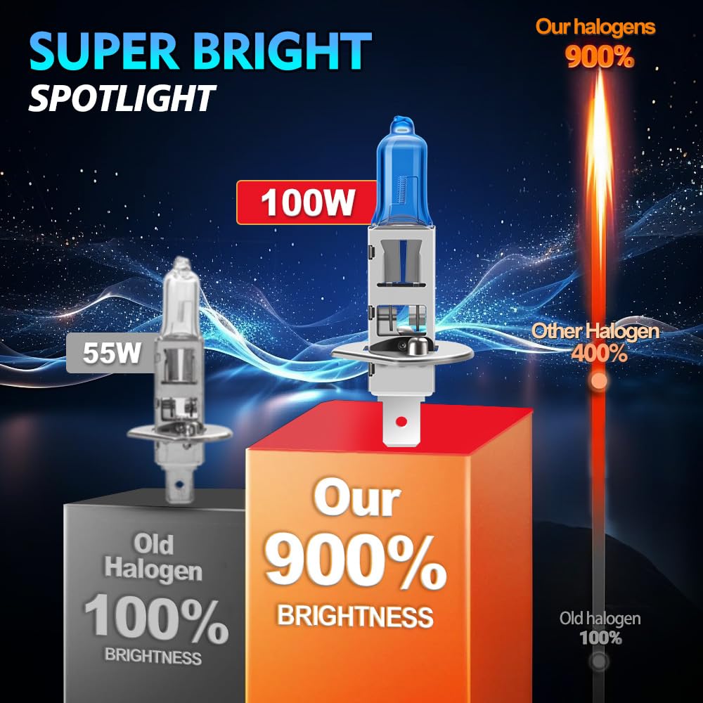 Lampadina Faro Auto, 20000LM, H1/H7 Luci Abbaglianti e Anabbaglianti, Lampadina alogena per auto, Lampadina alogena 6000K alta luminosità, For Citroen C3 2002-2016