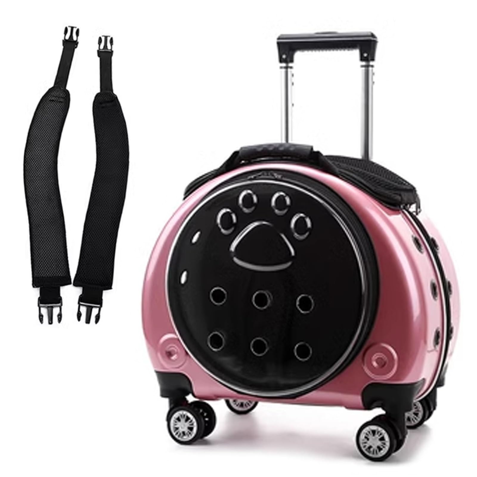 Mochila Perro, Transportin Gato con Ruedas y Varilla Telescópica, Diseño Ventilado para Viajes, Senderismo y Uso al Aire Libre(Rose)